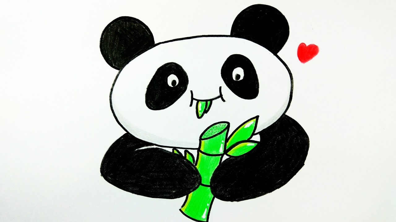 Hoe teken je een panda die bamboe eet?