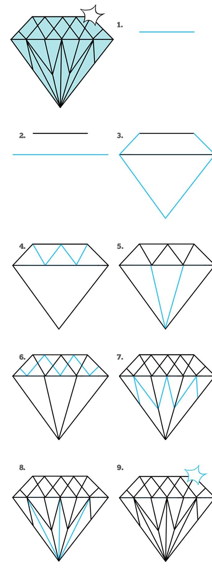 Cómo dibujar un diamante paso a paso